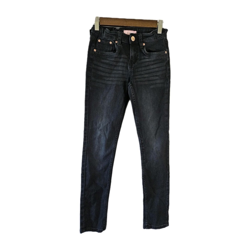 BCBG Girls Jeans Girls Size 12 Black Skinny Distress Copper Button Elastic Waist